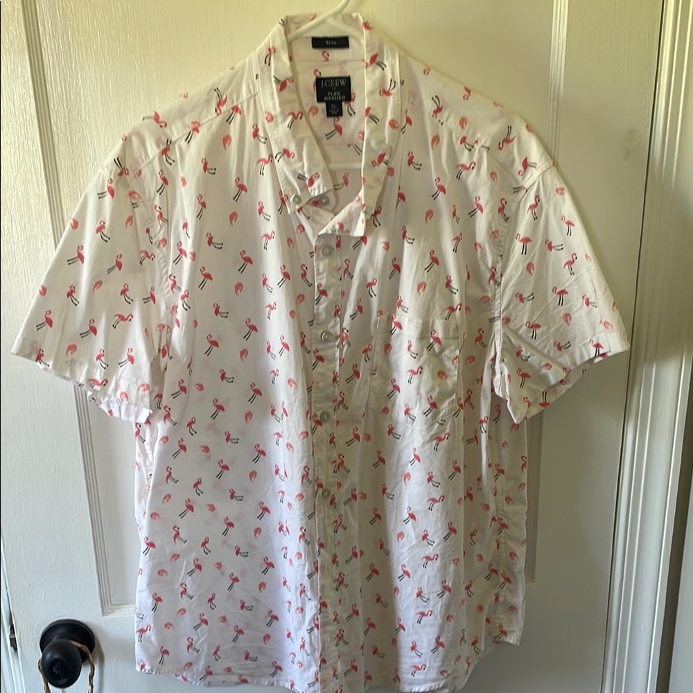 J. Crew White and Pink Casual Button Down Shirt with Floral Pattern